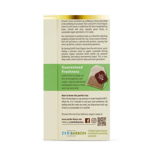 Earth's Finest Organic Green Tea With Lemon 25 Teabags