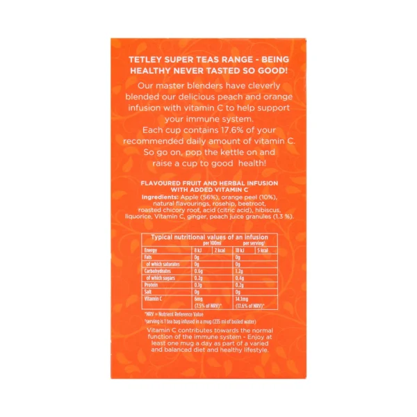 Tetley Super Fruits Immune With Vitamin C Peach And Orange Tea Bags 20pcs