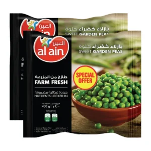 Al Ain Garden Peas Premium Frozen Vegetable Value Pack 2 x 400 g