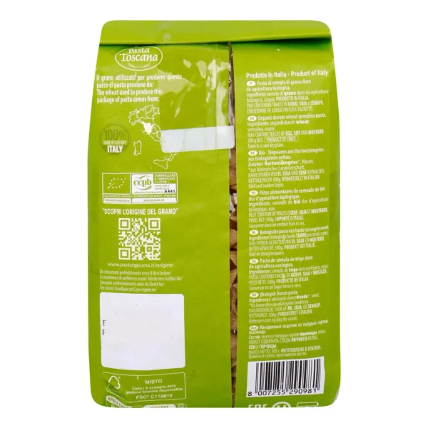 Pasta Toscana Bio Organic Penne Rigate Pasta No.98 500 g