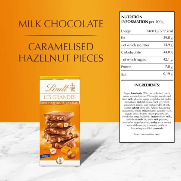 8eae67b6-9c96-468b-989b-7adad5d4a758_size1920_cropCenter Lindt Les Grandes 38% Hazelnut-Caramel Milk Chocolate 150 g