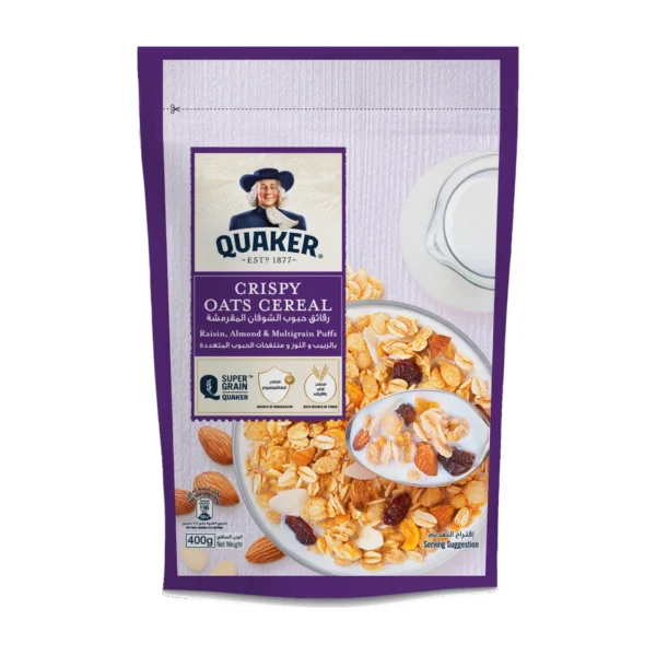 Quaker Crispy Oats Cereal Raisin, Almond & Multigrain Puffs 400 g